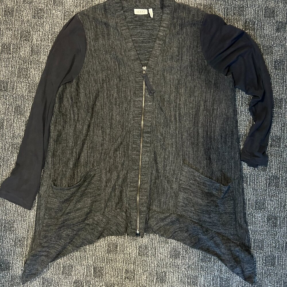 Ali Miles black/grey cardigan with gunmetal zipper front and two side pockets L